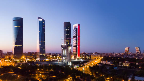 istock Cuatro Torres Business Area at night, Madrid 1302361095