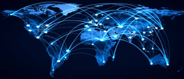 istock Global network connection covering the earth with lines of innovative perception 1302361960