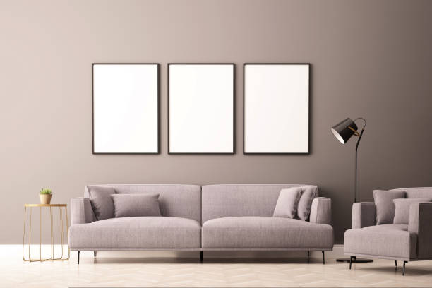 istock 3d rendering of Interior design for living room with picture frame on wall 1302363929