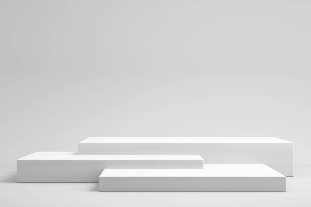 istock 3d background for mock up podium for product presentation, white background, 3d rendering 1302364825