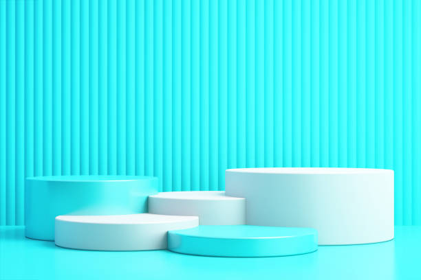 istock 3d background for mock up podium for product presentation, blue background, 3d rendering 1302364861