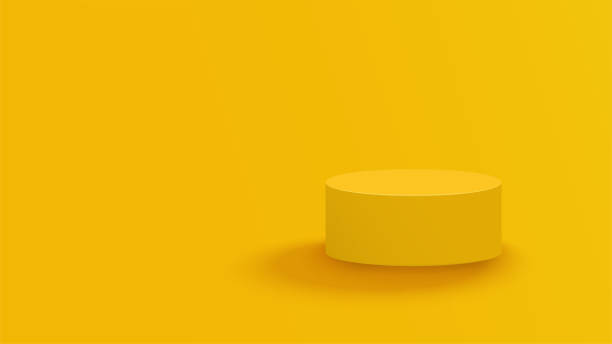istock Circle 3d podium on yellow background. Pedestal scene with for product display. Stand platform pastel. Backdrop studio. Minimal style. Vector illustration. 1302366349