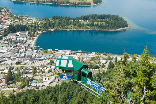 Queenstown New Zealand - March 1 2015; View from Bob's Peak and AJ Hacket Bungy above Queenstown township, Queenstown Gardens and  Lake Wakatipu below.