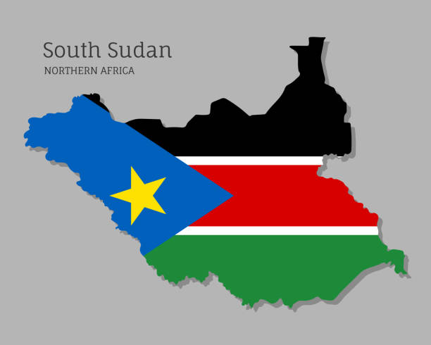 Map of South Sudan with national flag Map of South Sudan with national flag. Highly detailed map of North Africa country with territory borders. Political or geographical design vector illustration on gray background south sudan stock illustrations