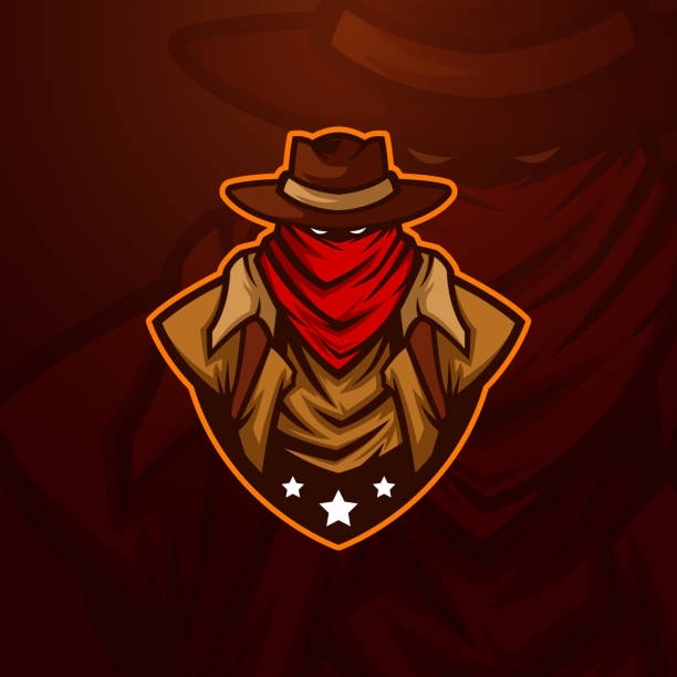 texas cowboy mit hut maskottchen logo - desperado stock-grafiken, -clipart, -cartoons und -symbole
