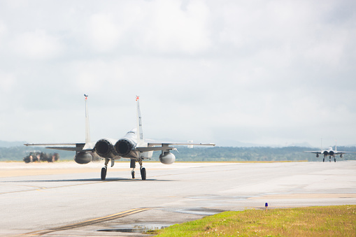 Salvador, Bahia, Brazil - November 11, 2014: View from afar of the P-3AM Orion aircraft of the Brazilian air force at the Open Gates exhibition of aeronautics in the city of Salvador, Bahia