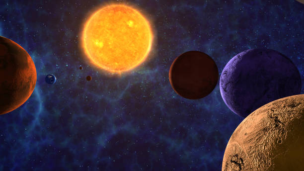 istock Alien space landscape with planets and sun 1302378462