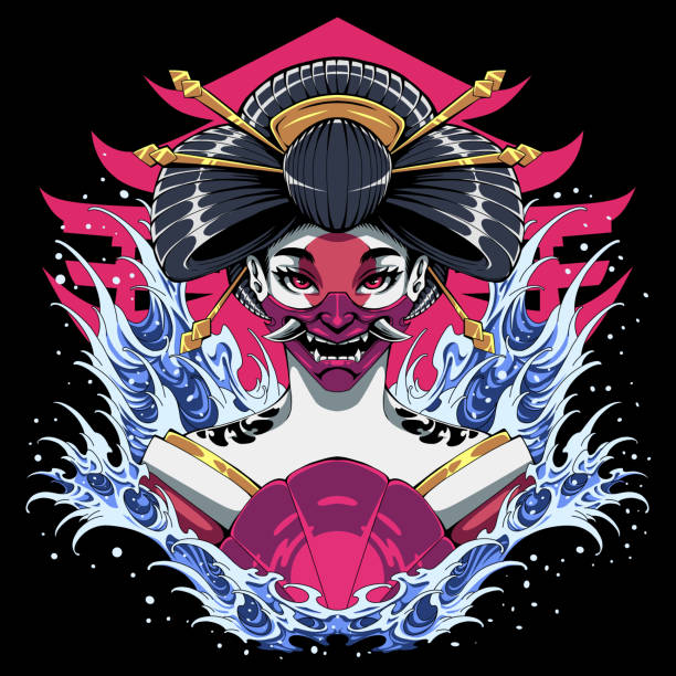 Geisha head mascot Illustration of geisha head mascot geisha costume stock illustrations