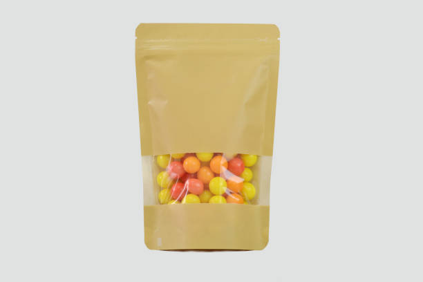 istock Standing Pouch Brown Kraft Paper with snack Window 1302382645