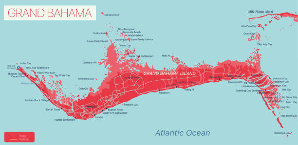 ilustrações, clipart, desenhos animados e ícones de mapa editável detalhado da ilha de grand bahama - eleuthera island