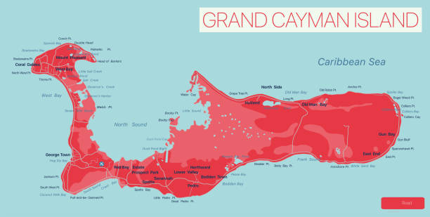 Grand Cayman island detailed editable map Grand Cayman island detailed editable map, vector EPS-10 file caiman stock illustrations