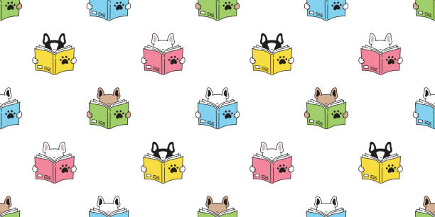 dog seamless pattern french bulldog vector reading book cartoon tile background scarf isolated repeat wallpaper doodle illustration design dog seamless pattern french bulldog vector reading book cartoon tile background scarf isolated repeat wallpaper doodle illustration design bulldog reading stock illustrations