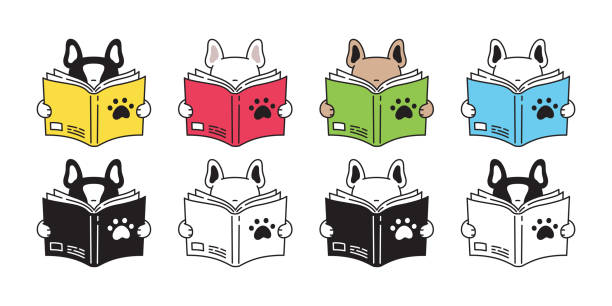dog vector french bulldog icon reading book puppy pet paw character cartoon symbol scarf doodle illustration design dog vector french bulldog icon reading book puppy pet paw character cartoon symbol scarf doodle illustration design bulldog reading stock illustrations
