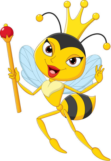 cartoon królowa pszczoła trzymająca berło - queen bee stock illustrations
