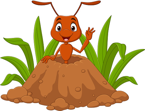 Cartoon ants in the ant hill