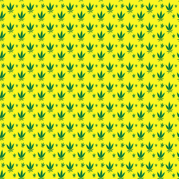 istock Green cannabis leaves on a yellow background. Seamless pattern. 1302386822