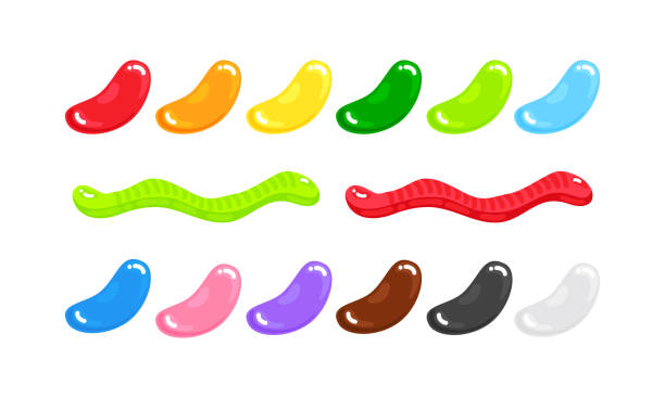 istock Jelly beans gummy sweet candies set with amazing flavor flat style design vector illustration. 1302390164