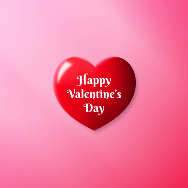 istock Realistic Red Heart with Happy Valentine's Day Greeting in Shiny Pink Background 1302390389