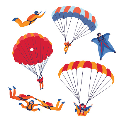 Parachute jump kinds set. Skydiving extreme sport. Vector