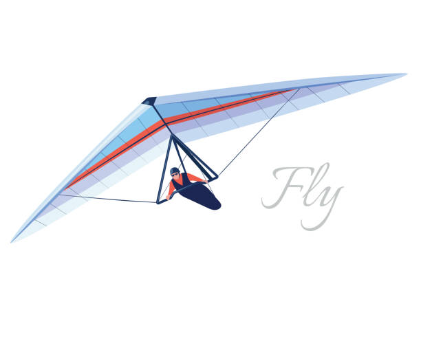 Glider extreme sport. Human pilot fly on hang wing. Vector Glider extreme sport. Human pilot fly on hang wing. Vector illustration hang glider stock illustrations