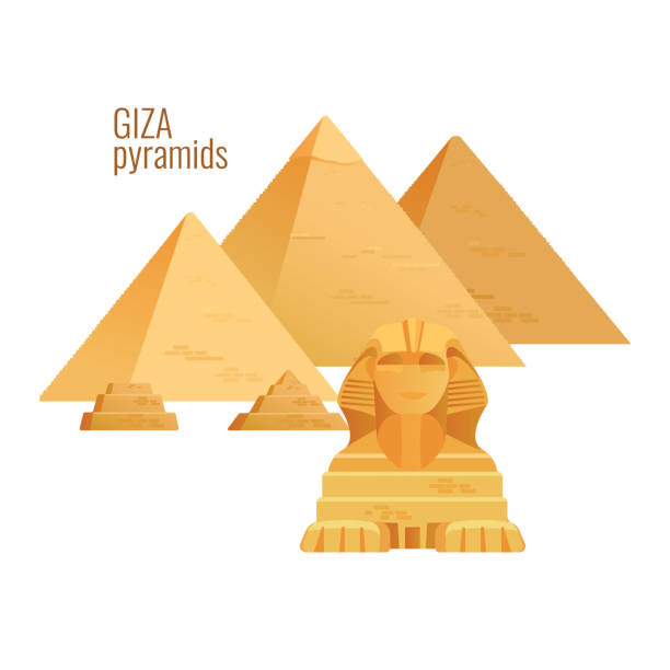 ilustraciones, imágenes clip art, dibujos animados e iconos de stock de pirámides de giza. egipto antigua arquitectura de viaje vista. vector - giza pyramids egypt pyramid giza