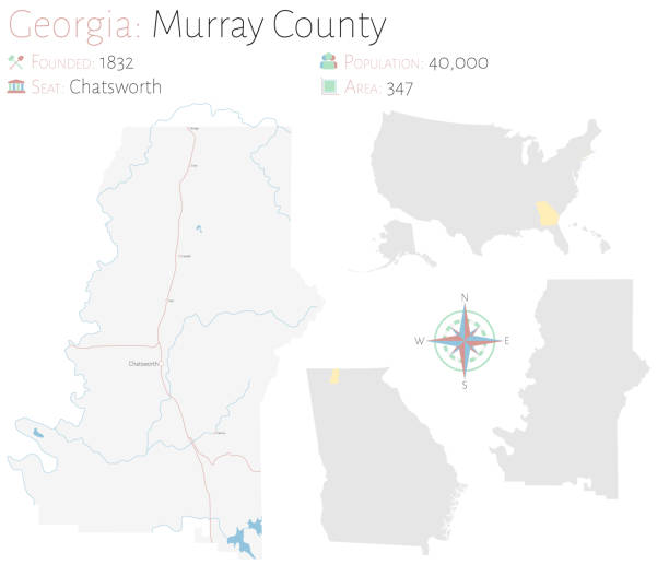 ilustraciones, imágenes clip art, dibujos animados e iconos de stock de mapa del condado de murray en georgia - lake murray