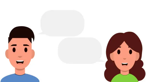 Vector illustration of Dialogue of young people with speech bubble isolated on white background. The concept of dialogue, conversation or message. Flat style. Vector illustration