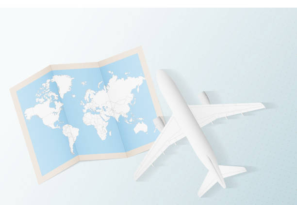 istock Travel to Panama, top view airplane with map and flag of Panama. 1302394739