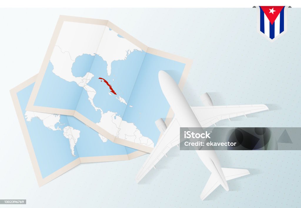 Reisen Sie Nach Kuba Topviewflugzeug Mit Karte Und Flagge Von Kuba ...