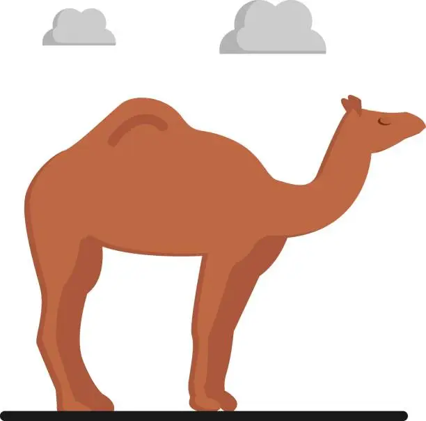 Vector illustration of Camel with Clouds in desert Concept Vector Icon Design, Arab culture and traditions Symbol on white background, Islamic and Muslim practices Sign,