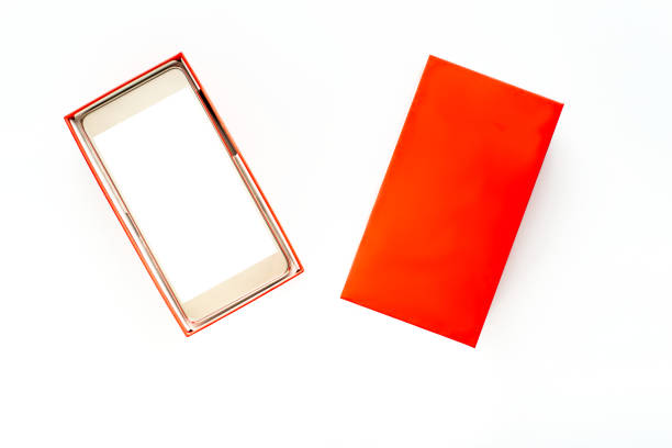 istock Isolated smart phone, gift box with smartphone with white screen and touch display, wireless device concept 1302398027