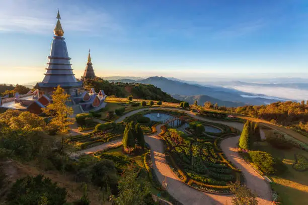 Photo of King and Queen pagoda of Doi Inthanon Chiangmai Thailand. Naphamethinidon and Naphaphonphumisiri