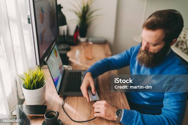 Home Office Stock Photo - Download Image Now - Hard Drive, Security, External Hard Disk Drive