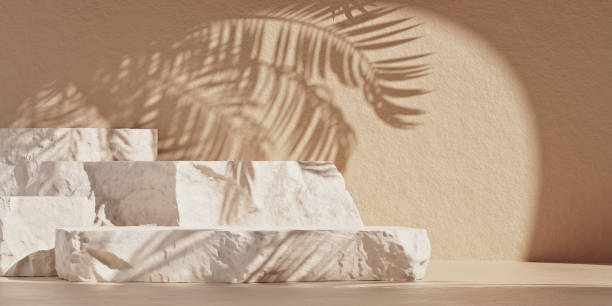 istock Stone product podium on brown background with shadows 1302404681