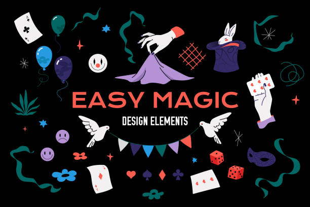 łatwe elementy magicznego projektowania - magician magic trick hat magic wand stock illustrations