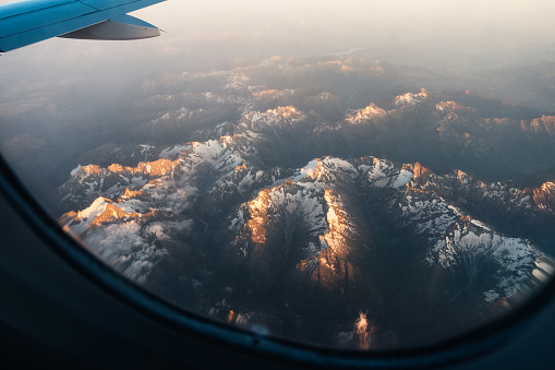 View from the plane on French Alps.