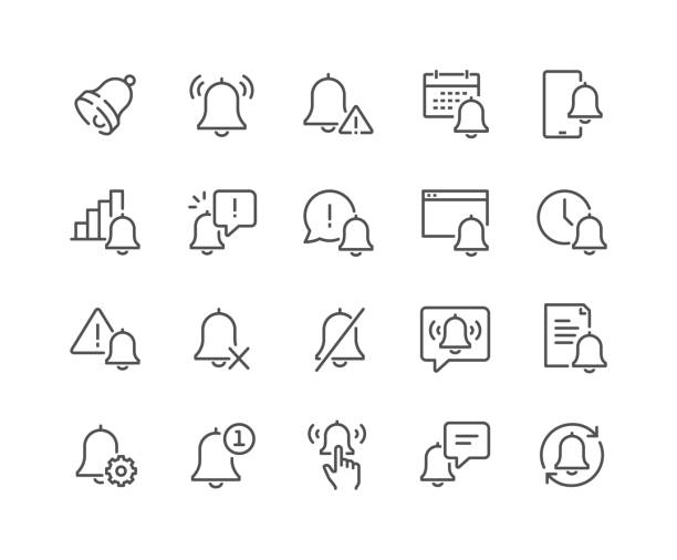 Line Notification Icons Simple Set of Notification Related Vector Line Icons. 
Contains such Icons as Mute, Notice, Notification Bell and more. Editable Stroke. 48x48 Pixel Perfect. notification icon stock illustrations