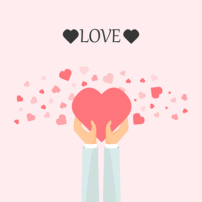hands holding heart, love confession, vector illustration