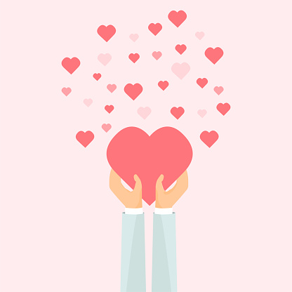 hands holding heart, love confession, vector illustration