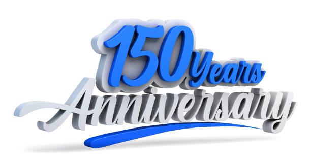 150th anniversary celebration logo in blue and white color isolated on white background. 3d illustration. 150th anniversary celebration logo in blue and white color isolated on white background. 3d illustration. 150th anniversary stock pictures, royalty-free photos & images