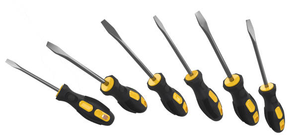 istock Set of black and yellow screwdriver isolated on white 1302409561