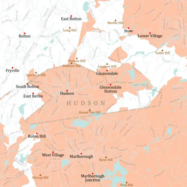 Vector illustration of MA Middlesex Hudson Vector Road Map