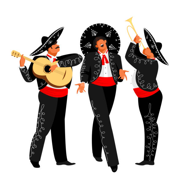 illustrations, cliparts, dessins animés et icônes de mariachi, c’est lui. un groupe de musiciens mexicains. musique mexicaine. illustration vectorielle - sombrero hat mexican culture isolated