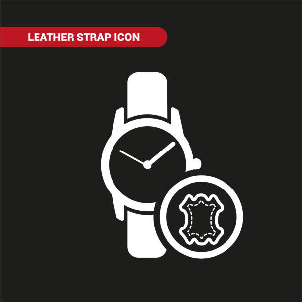 ilustraciones, imágenes clip art, dibujos animados e iconos de stock de icono de un reloj de pulsera con correo de cuero. - clock hand leather minute hand white background