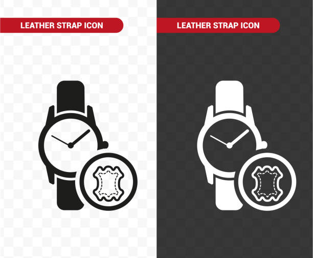 ilustraciones, imágenes clip art, dibujos animados e iconos de stock de icono de un reloj de pulsera con correo de cuero. - clock hand leather minute hand white background
