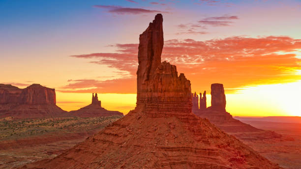 Aerial view of Monument Valley Aerial view of rock formations in Monument Valley at sunrise, Arizona, USA. monument valley tribal park photos stock pictures, royalty-free photos & images