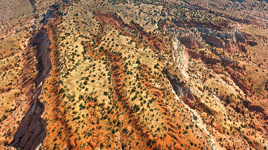 Aerial view of desert landscape in Grand Canyon National Park, Arizona, USA.