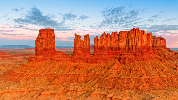 view of rock formations against sky - merrick butte imagens e fotografias de stock