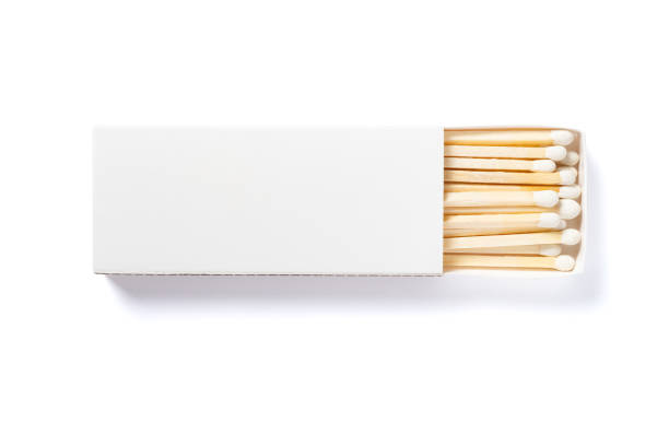 white matchbox and white match sticks on a white background with clipping path