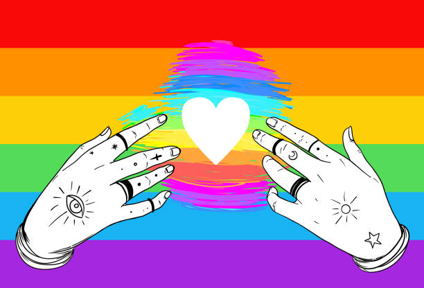 istock Rainbow colored heart with open hands. Gay Pride. LGBT concept. Realistic style vector colorful illustration 1302419461